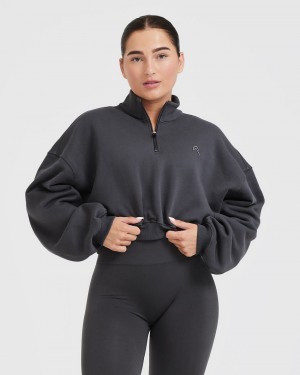 Oner Active All Day Cosy Crop 1/4 Zip Sweatshirts Zwart | VDJ-806154