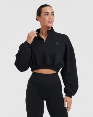 Oner Active All Day Cosy Crop 1/4 Zip Sweatshirts Zwart | TBG-531748