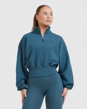 Oner Active All Day Crop 1/4 Zip Sweatshirts Blauw | PIF-462087