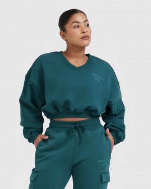 Oner Active All Day Est 2020 Crop V-Neck Sweatshirts Blauw Turquoise | FRV-043821