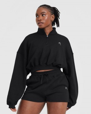 Oner Active All Day Lichtgewicht Crop 1/4 Zip Sweatshirts Zwart | KPU-975083