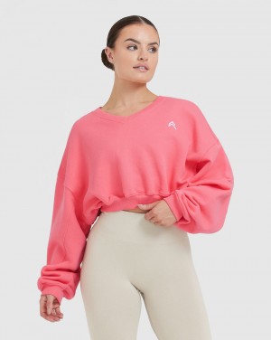 Oner Active All Day Lichtgewicht Oversized V-Neck Sweatshirts Roze | PYW-891703