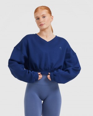 Oner Active All Day Lichtgewicht Oversized V-Neck Sweatshirts Blauw | OLW-874521