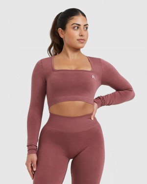 Oner Active Effortless Square Neck Crop Long Sleeve T-shirts Roze | BOP-140283