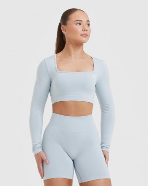 Oner Active Effortless Square Neck Crop Long Sleeve T-shirts Blauw | IEV-391462