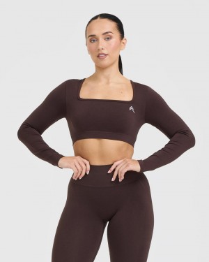 Oner Active Effortless Square Neck Crop Long Sleeve T-shirts Paars Bruin | MXD-845932