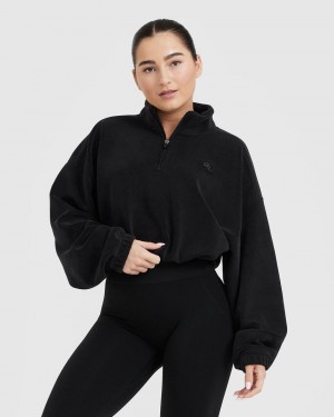 Oner Active Fleece Oversized Crop 1/2 Zip Sweatshirts Zwart | EMA-941857