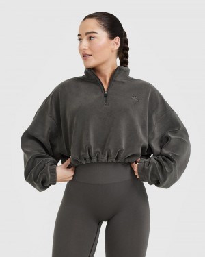 Oner Active Fleece Oversized Crop 1/2 Zip Sweatshirts Diepgrijs Bruin | QLF-938067