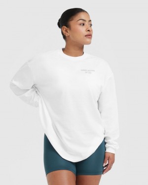 Oner Active Klassieke Lifters Grafische Oversized Lichtgewicht Long Sleeve T-shirts Wit | CEK-652437