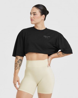 Oner Active Klassieke Lifters Grafische Relaxed Crop Lichtgewicht T-shirts Zwart | PLE-735960