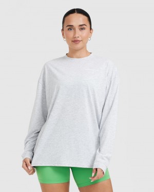 Oner Active Klassieke Lifters Grafische Oversized Lichtgewicht Long Sleeve T-shirts Lichtgrijs | LDQ-362759