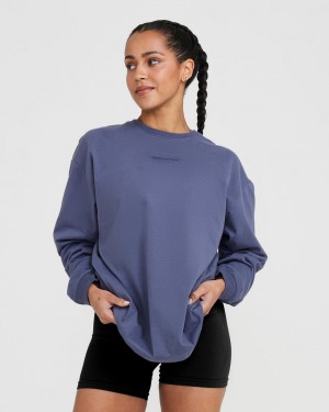 Oner Active Klassieke Mirror Grafische Oversized Long Sleeve T-shirts Blauw | QOL-379508