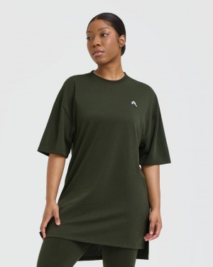 Oner Active Klassieke Oversized Longline T-shirts Khaki | YWR-628970