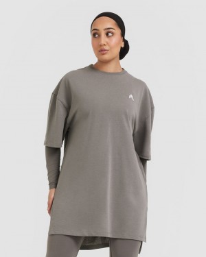 Oner Active Klassieke Oversized Longline T-shirts Grijs | JPO-984517