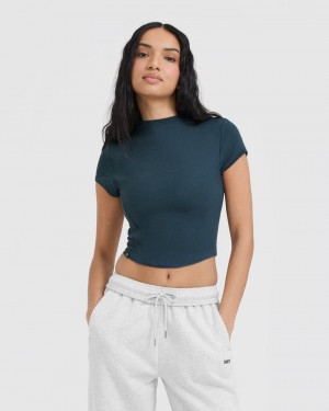 Oner Active Mellow Rib Mid Mock Neck T-shirts Blauw | GBP-736401