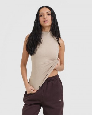 Oner Active Mellow Rib Mock Neck Tank T-shirts Lichtbruin | OKT-390518