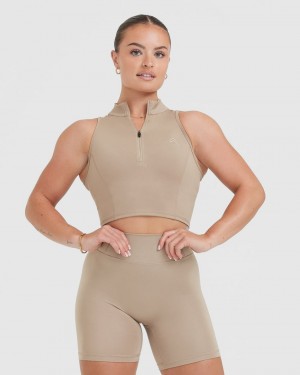 Oner Active Timeless Half Zip Crop Tank T-shirts Grijs | OIS-726318