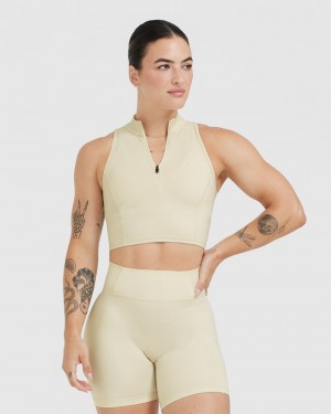 Oner Active Timeless Half Zip Crop Tank T-shirts Lichtgeel | FEO-740982