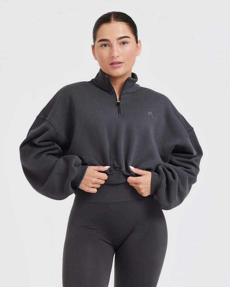 Oner Active All Day Cosy Crop 1/4 Zip Sweatshirts Zwart | VDJ-806154