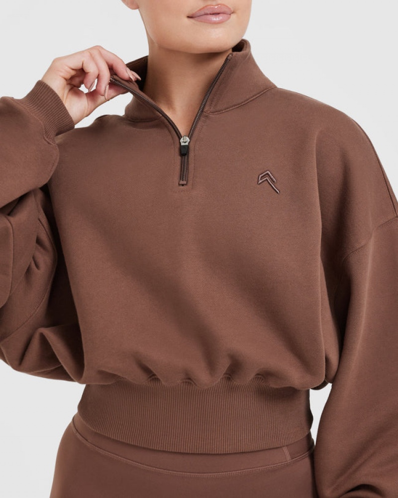 Oner Active All Day Crop 1/4 Zip Sweatshirts Bruin | CGR-437165