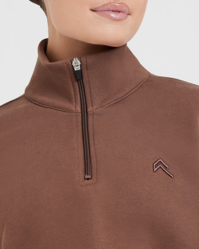 Oner Active All Day Crop 1/4 Zip Sweatshirts Bruin | CGR-437165