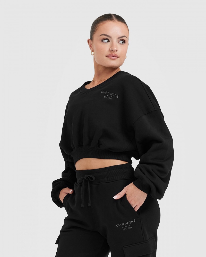 Oner Active All Day Est 2020 Crop V-Neck Sweatshirts Zwart | KJC-564280