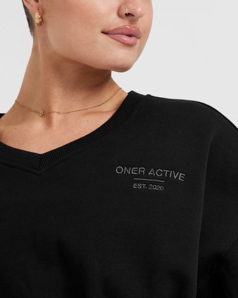 Oner Active All Day Est 2020 Crop V-Neck Sweatshirts Zwart | KJC-564280