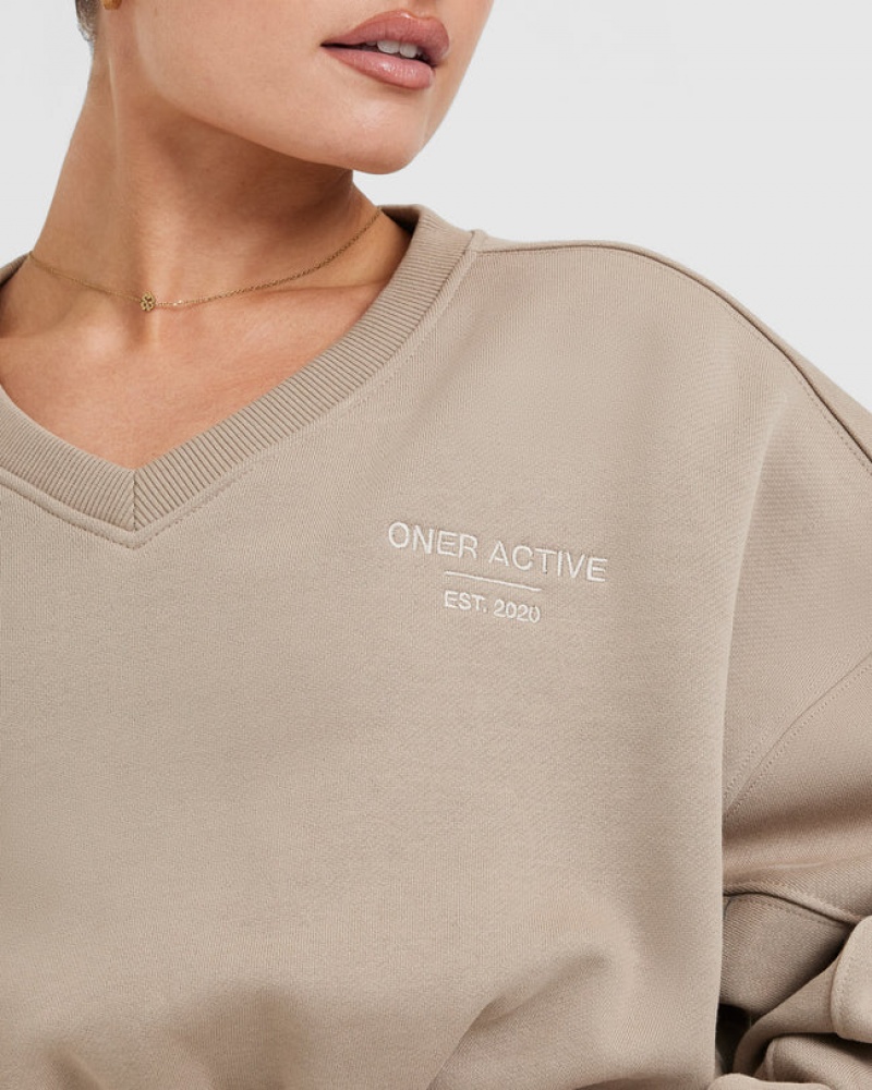 Oner Active All Day Est 2020 Crop V-Neck Sweatshirts Grijs | GQV-250147