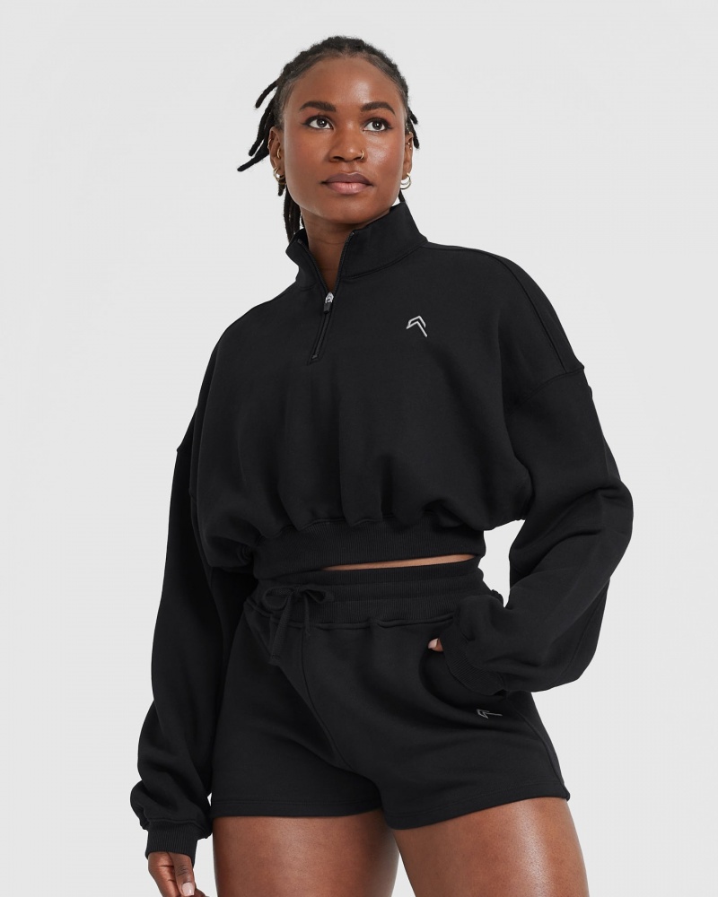 Oner Active All Day Lichtgewicht Crop 1/4 Zip Sweatshirts Zwart | KPU-975083