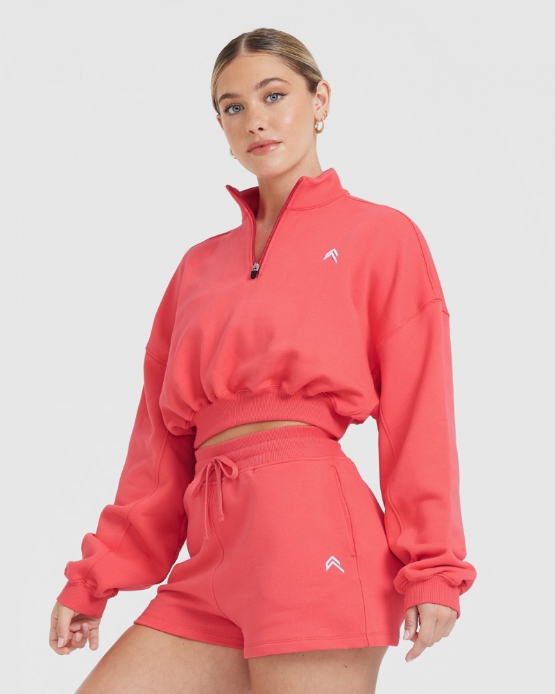 Oner Active All Day Lichtgewicht Crop 1/4 Zip Sweatshirts Rood | FAP-031548