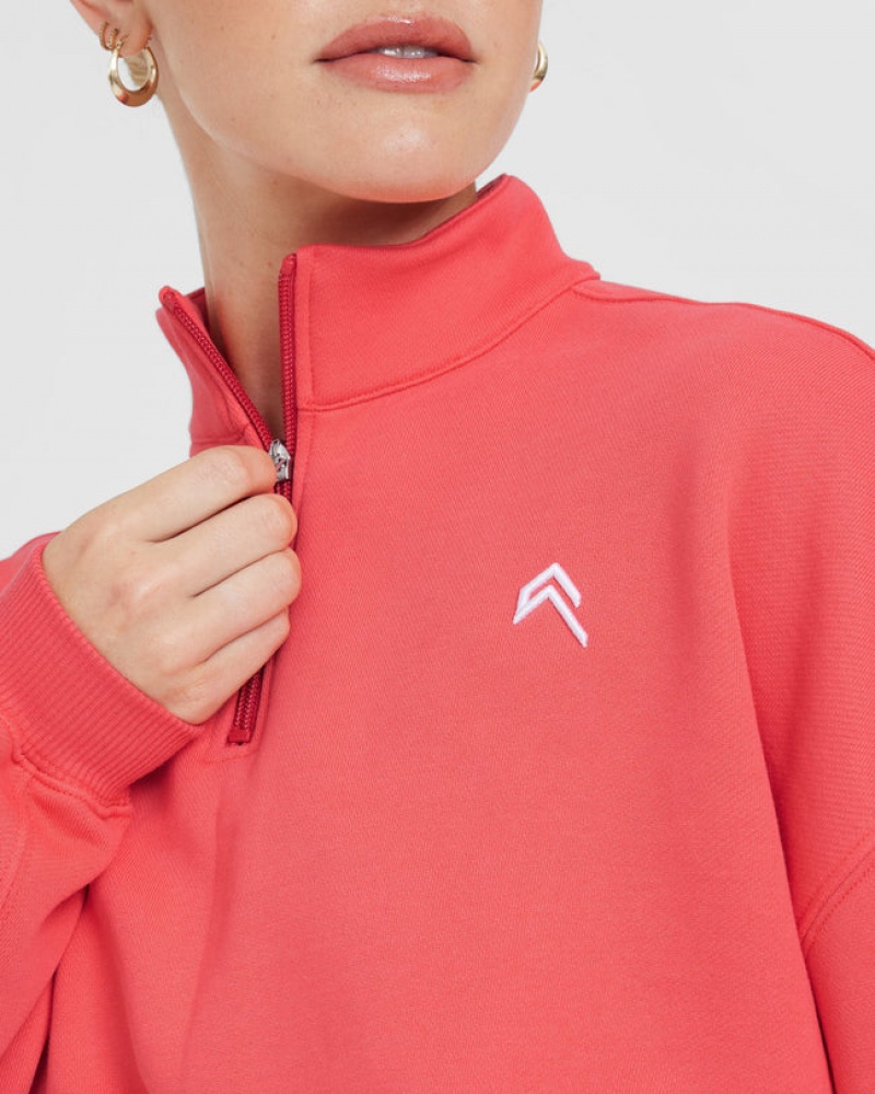 Oner Active All Day Lichtgewicht Crop 1/4 Zip Sweatshirts Rood | FAP-031548