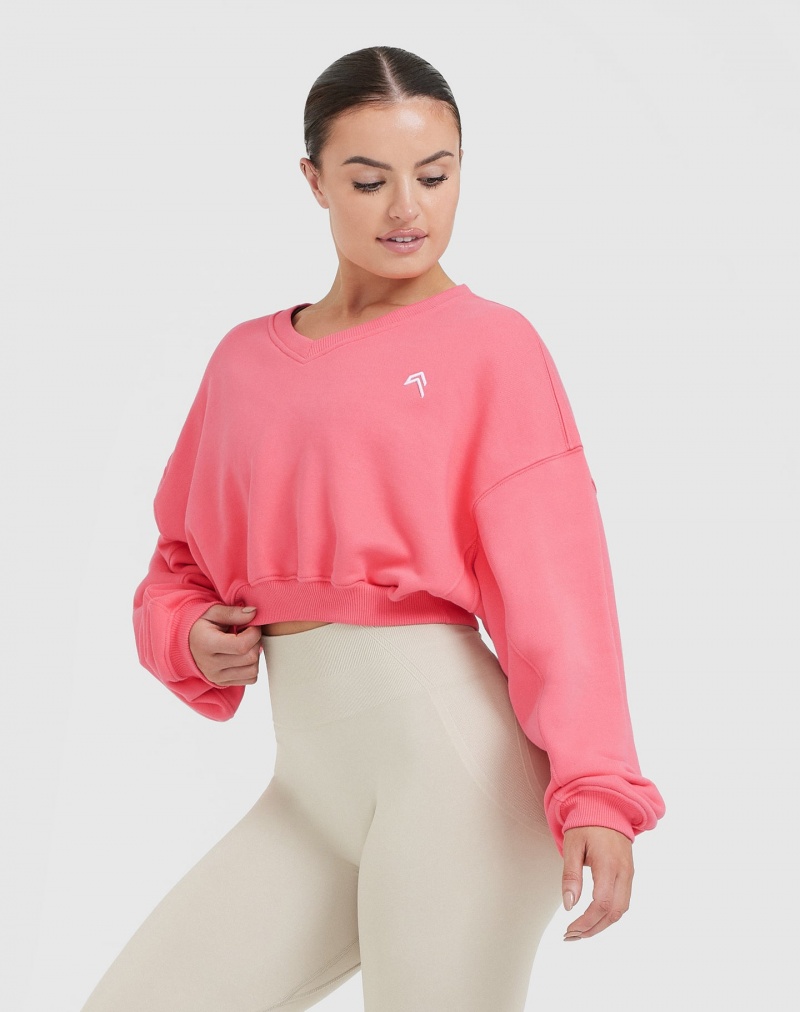 Oner Active All Day Lichtgewicht Oversized V-Neck Sweatshirts Roze | PYW-891703