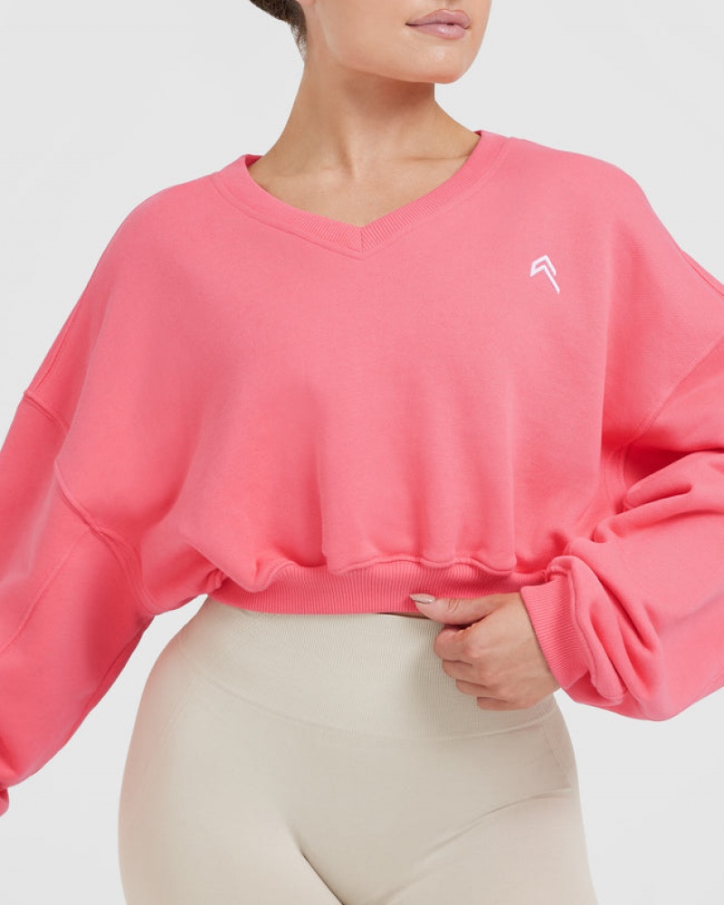 Oner Active All Day Lichtgewicht Oversized V-Neck Sweatshirts Roze | PYW-891703