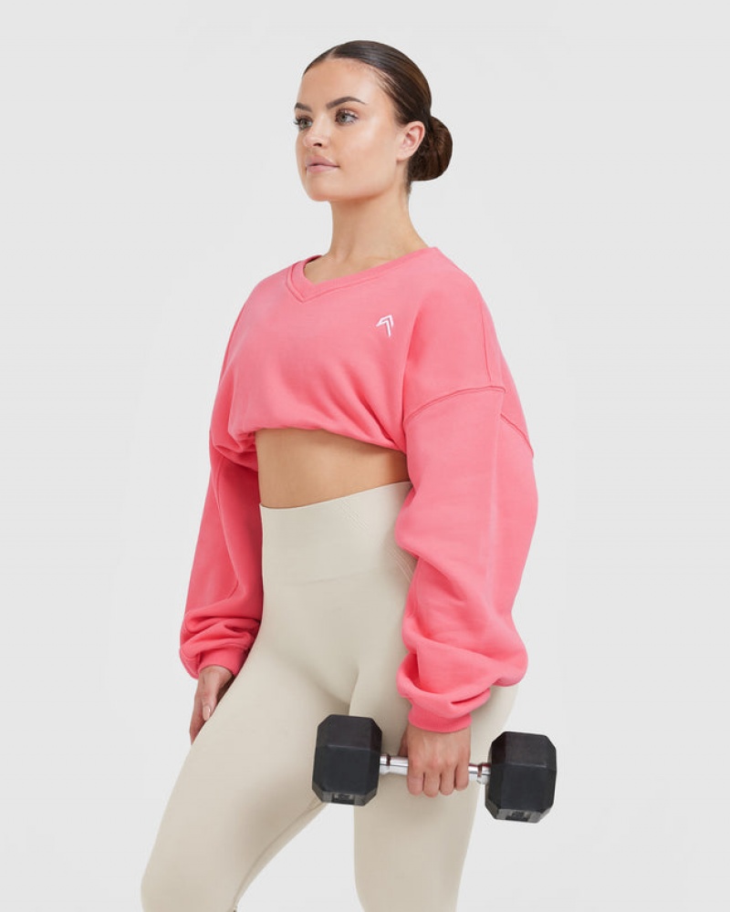 Oner Active All Day Lichtgewicht Oversized V-Neck Sweatshirts Roze | PYW-891703