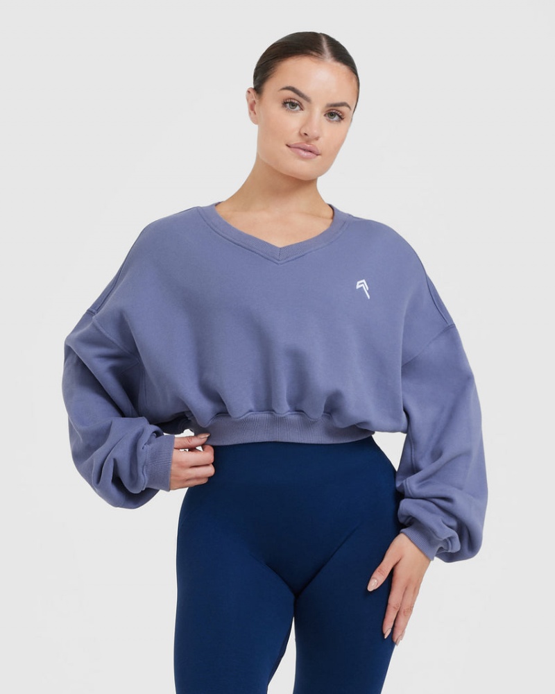 Oner Active All Day Lichtgewicht Oversized V-Neck Sweatshirts Blauw | LMA-561389