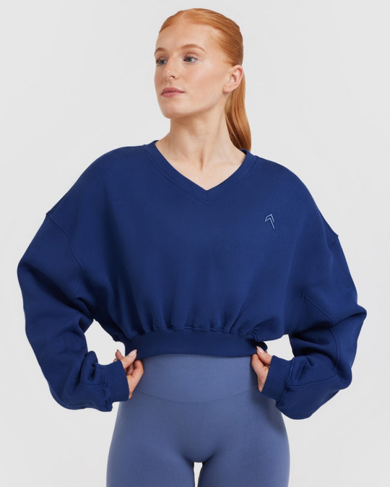 Oner Active All Day Lichtgewicht Oversized V-Neck Sweatshirts Blauw | OLW-874521