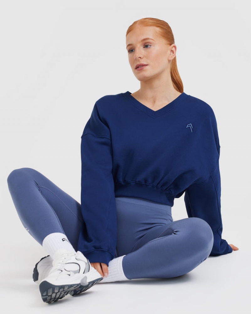 Oner Active All Day Lichtgewicht Oversized V-Neck Sweatshirts Blauw | OLW-874521