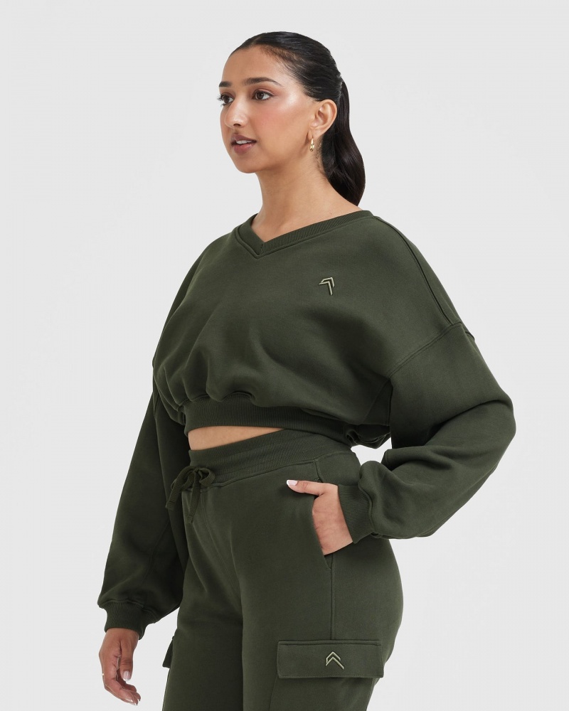 Oner Active All Day Lichtgewicht Oversized V-Neck Sweatshirts Khaki | CYG-974528