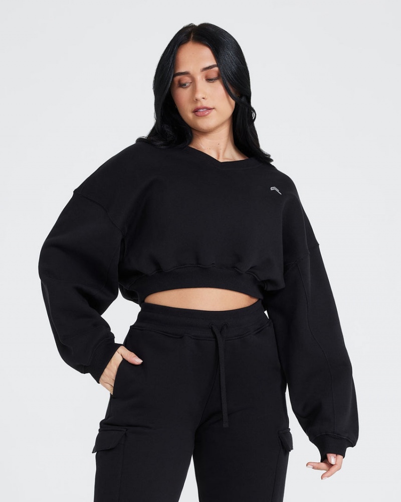 Oner Active All Day Oversized V-Neck Sweatshirts Zwart | SXP-923560