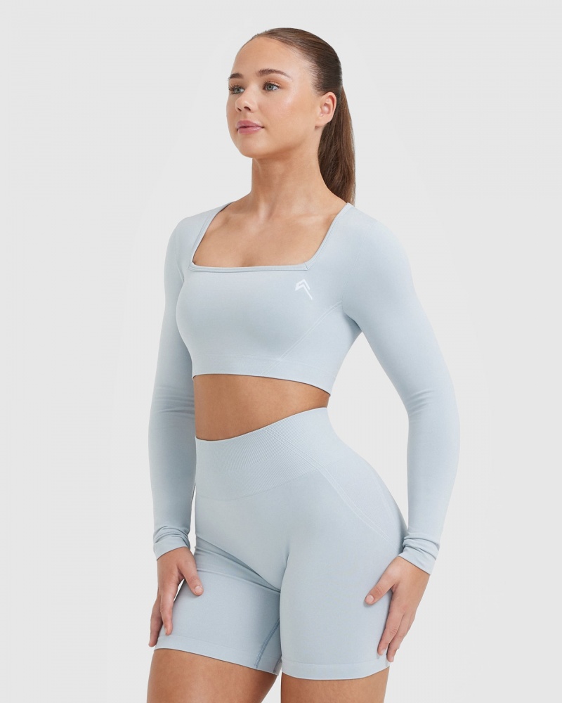 Oner Active Effortless Square Neck Crop Long Sleeve T-shirts Blauw | IEV-391462