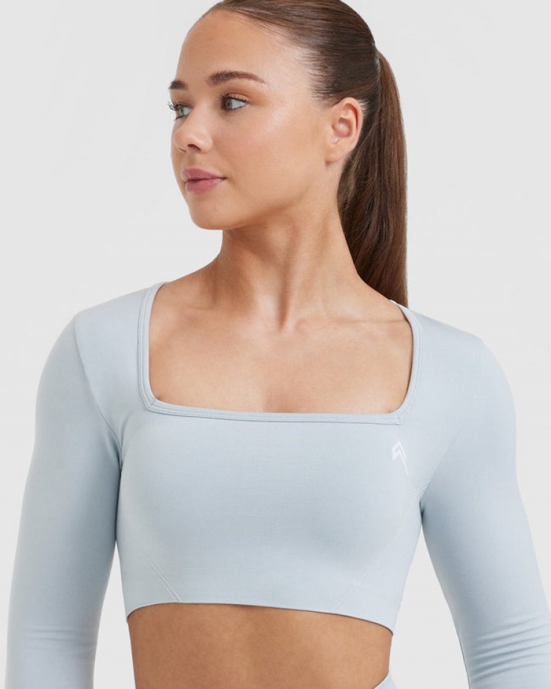 Oner Active Effortless Square Neck Crop Long Sleeve T-shirts Blauw | IEV-391462