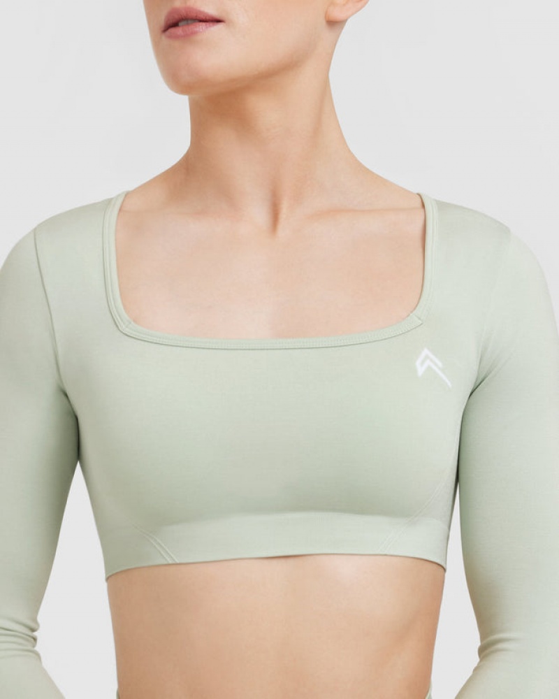 Oner Active Effortless Square Neck Crop Long Sleeve T-shirts Groen | LNY-690342