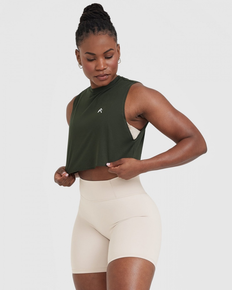 Oner Active Go To Muscle Crop T-shirts Khaki Groen | FHM-314672