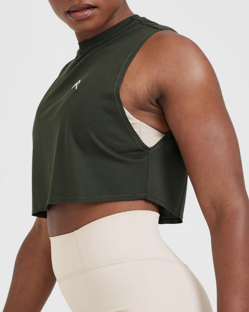 Oner Active Go To Muscle Crop T-shirts Khaki Groen | FHM-314672