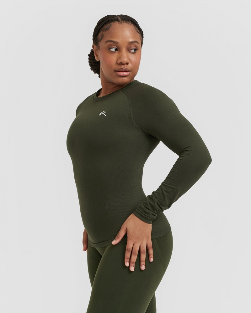 Oner Active Go To Seamless Fitted Long Sleeve T-shirts Khaki | WDN-173048