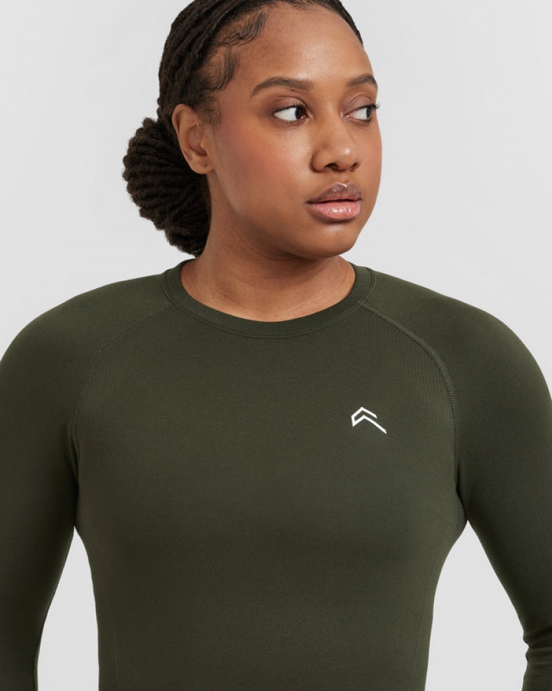 Oner Active Go To Seamless Fitted Long Sleeve T-shirts Khaki | WDN-173048