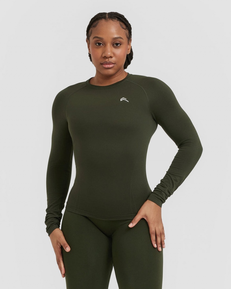 Oner Active Go To Seamless Fitted Long Sleeve T-shirts Khaki | WDN-173048