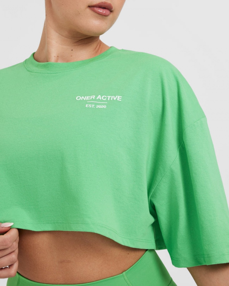 Oner Active Klassieke Lifters Grafische Relaxed Crop Lichtgewicht T-shirts Groen | PXA-958360