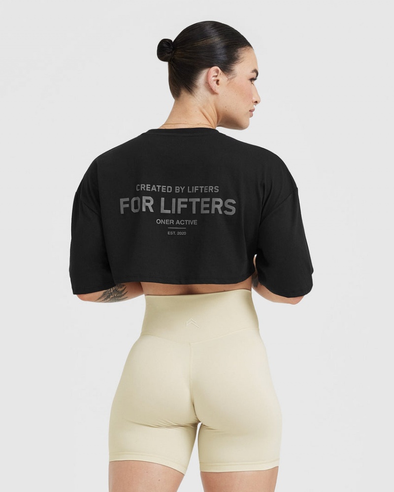 Oner Active Klassieke Lifters Grafische Relaxed Crop Lichtgewicht T-shirts Zwart | PLE-735960