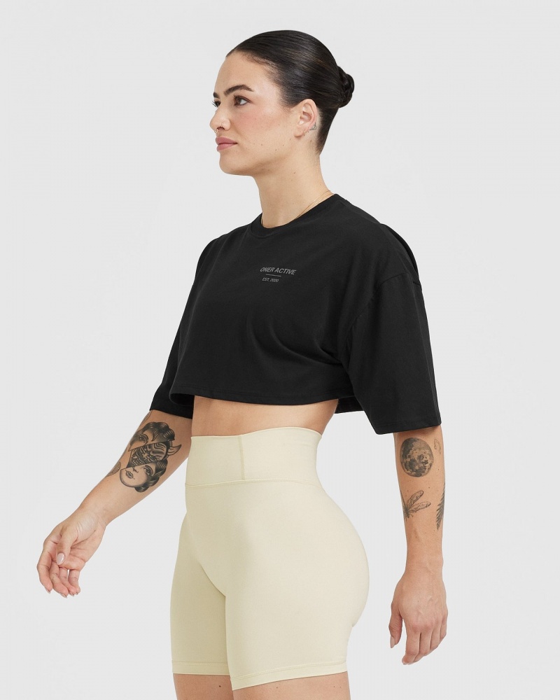 Oner Active Klassieke Lifters Grafische Relaxed Crop Lichtgewicht T-shirts Zwart | PLE-735960